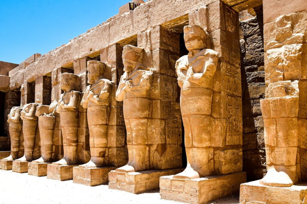 Figures in Temple of Khonsu in Luxor, Egypt